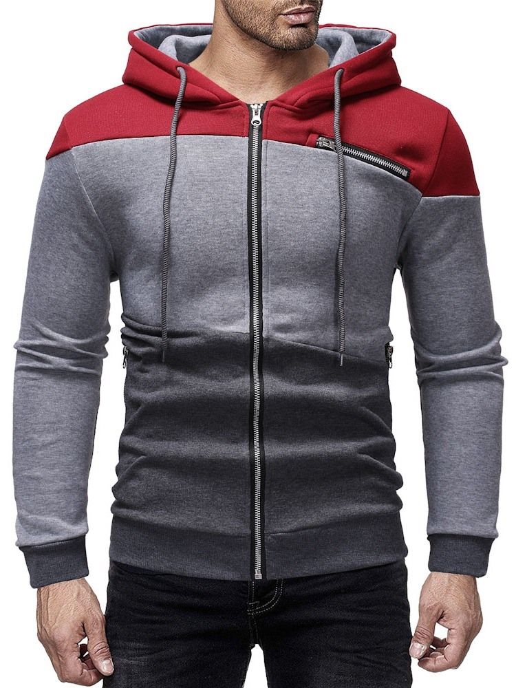 Cardigan Color Block Zipper Sweats À Capuche Décontractés Pour Hommes