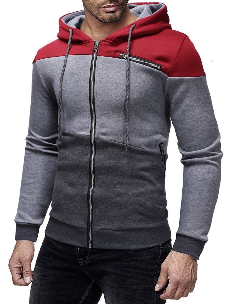 Cardigan Color Block Zipper Sweats À Capuche Décontractés Pour Hommes