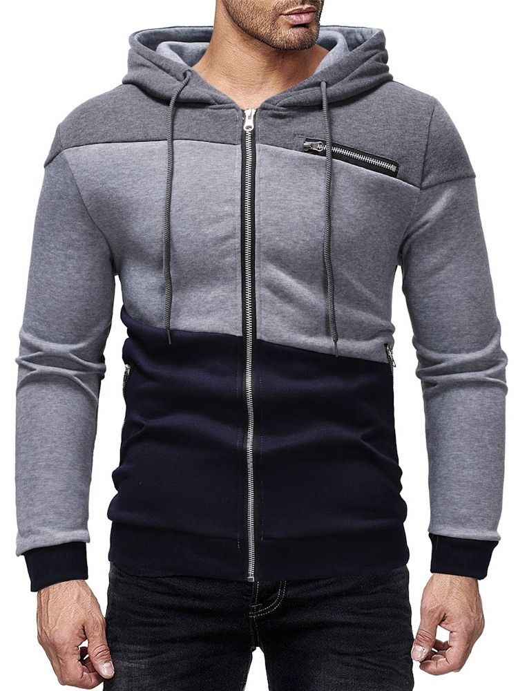 Cardigan Color Block Zipper Sweats À Capuche Décontractés Pour Hommes