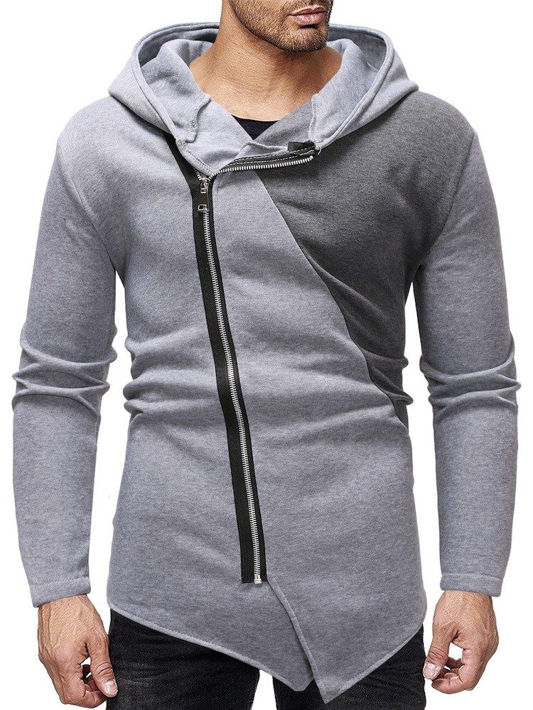 Cardigan À Fermeture Éclair À Blocs De Couleurs Casual Hoodies Slim Pour Hommes