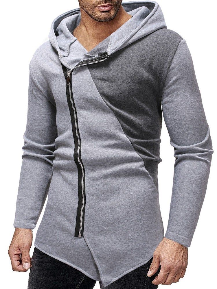 Cardigan À Fermeture Éclair À Blocs De Couleurs Casual Hoodies Slim Pour Hommes