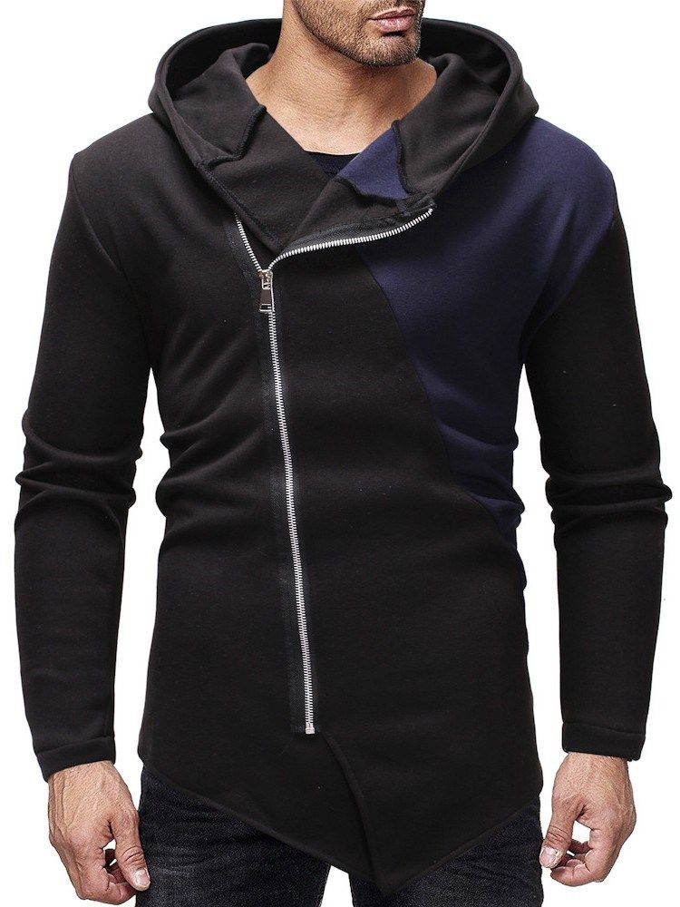 Cardigan À Fermeture Éclair À Blocs De Couleurs Casual Hoodies Slim Pour Hommes