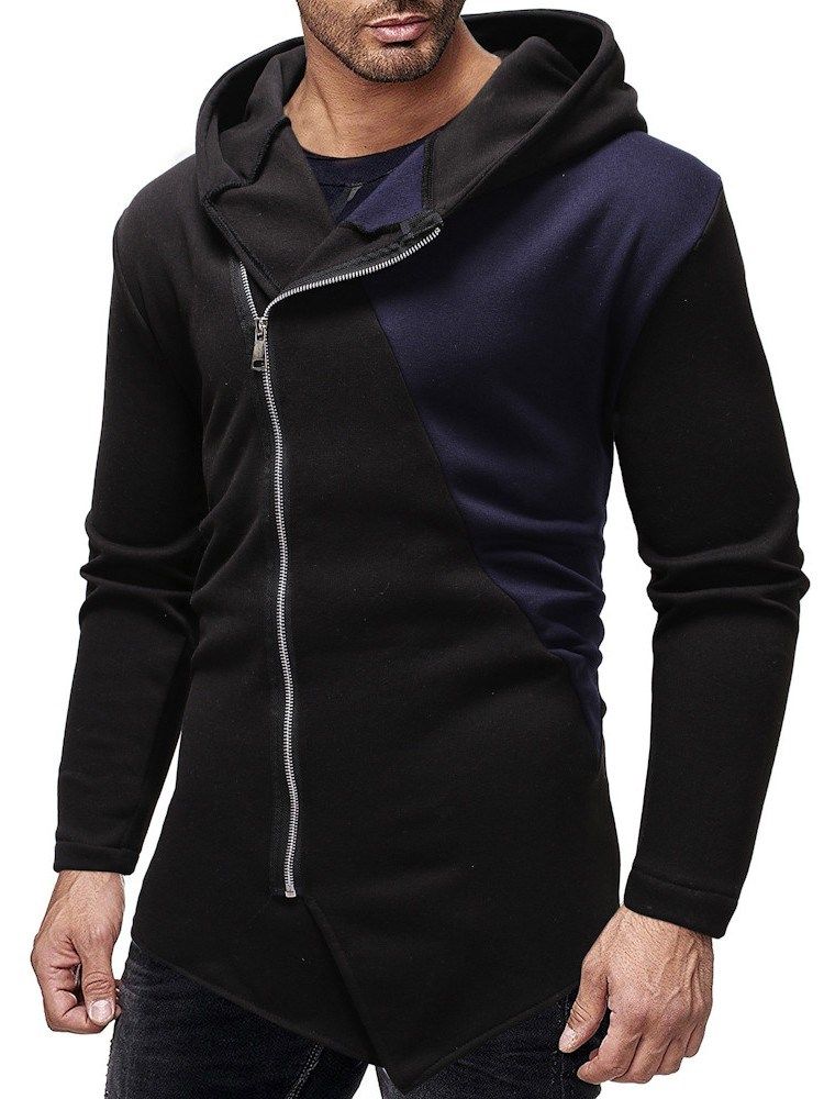 Cardigan À Fermeture Éclair À Blocs De Couleurs Casual Hoodies Slim Pour Hommes