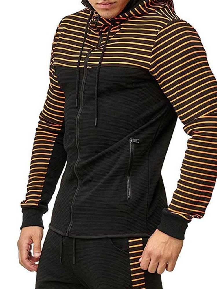 Cardigan À Rayures Zippées Casual Hoodies Pour Hommes