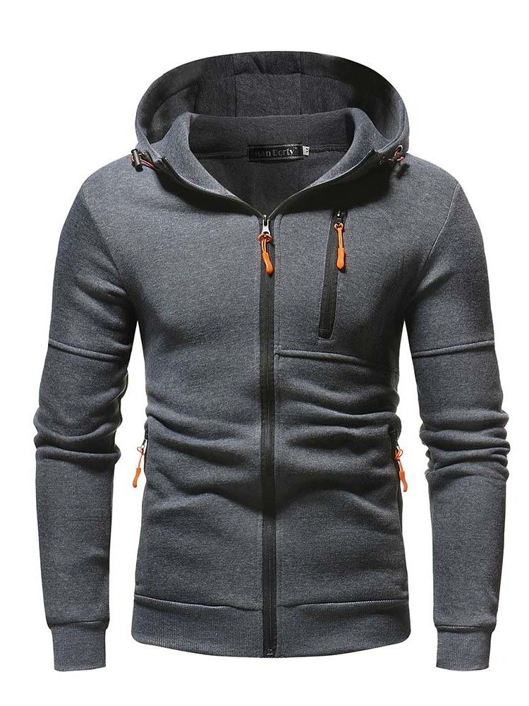 Cardigan Uni Patchwork Zipper Sweats À Capuche Décontractés Pour Hommes