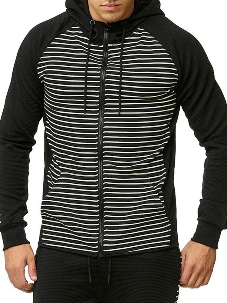 Pocket Cardigan Stripe Casual Hommes Hoodies