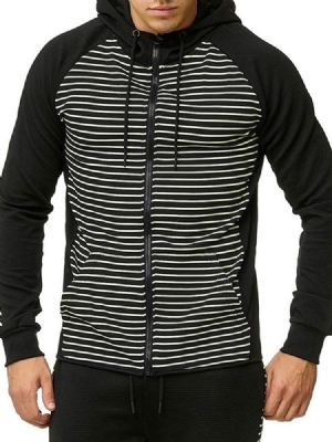 Pocket Cardigan Stripe Casual Hommes Hoodies