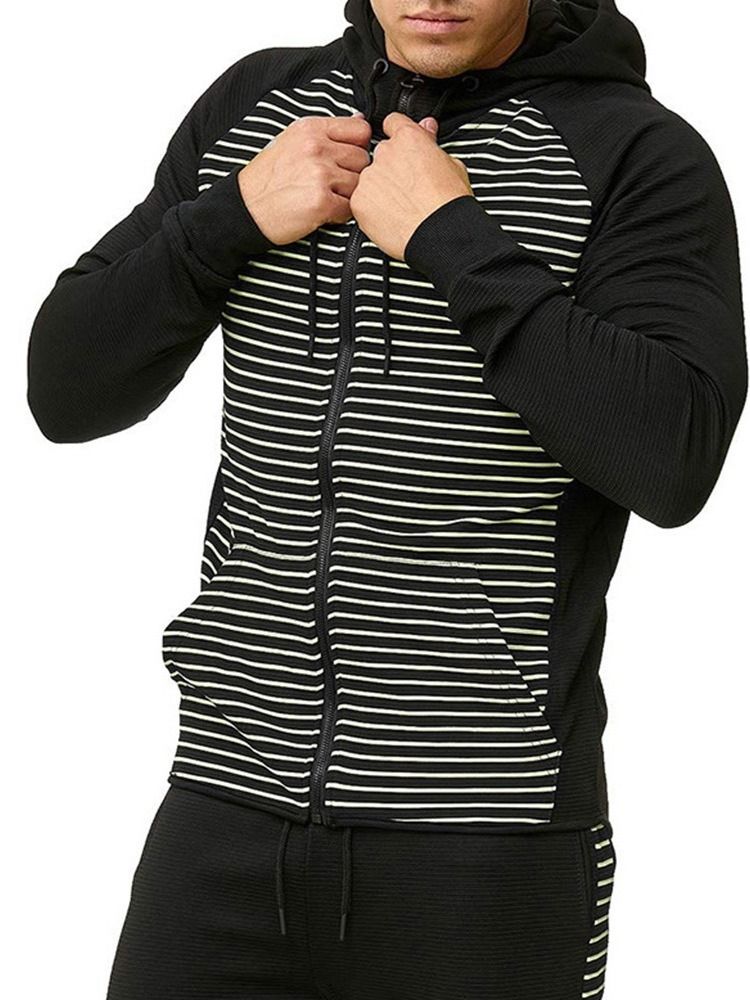 Pocket Cardigan Stripe Casual Hommes Hoodies