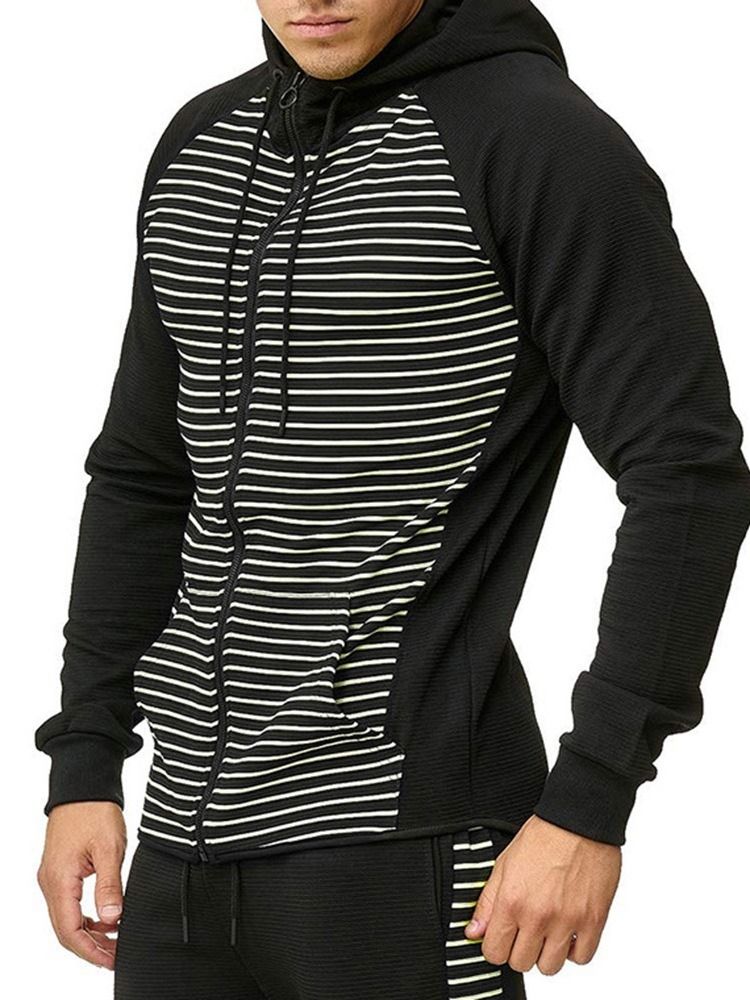 Pocket Cardigan Stripe Casual Hommes Hoodies