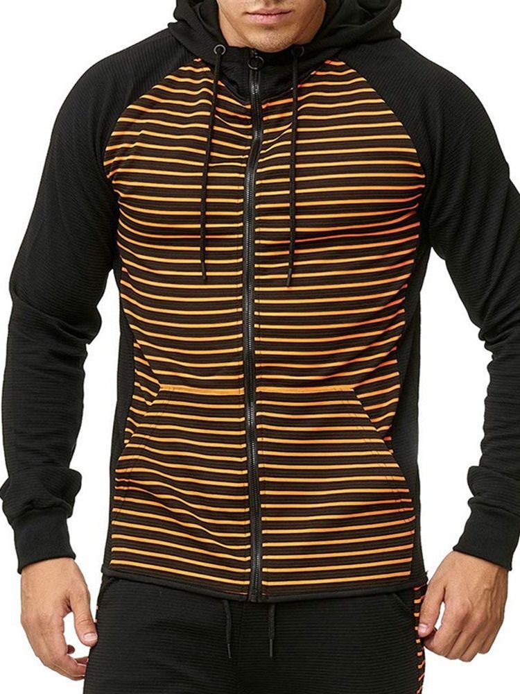 Pocket Cardigan Stripe Casual Hommes Hoodies