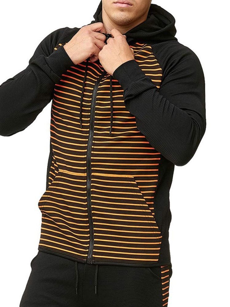 Pocket Cardigan Stripe Casual Hommes Hoodies