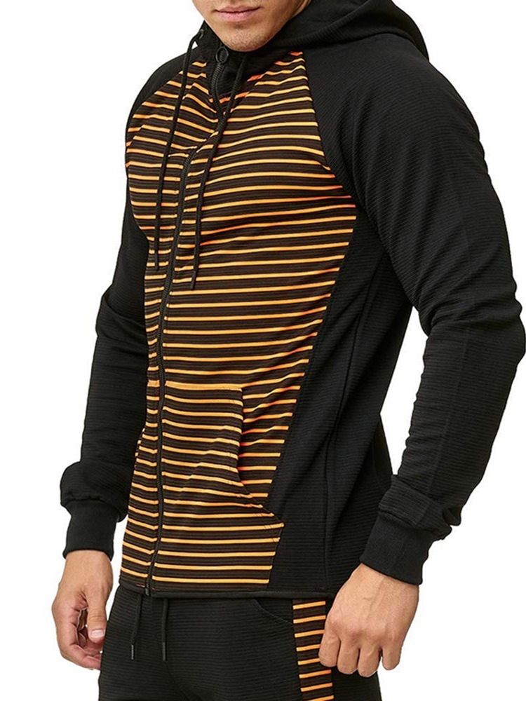 Pocket Cardigan Stripe Casual Hommes Hoodies