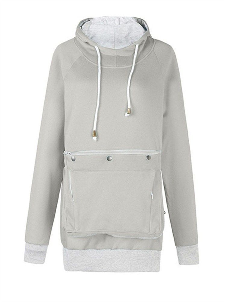 Pocket Plain Regular Mi-longueur Automne Sweat À Capuche Pour Femmes