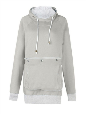 Pocket Plain Regular Mi-longueur Automne Sweat À Capuche Pour Femmes