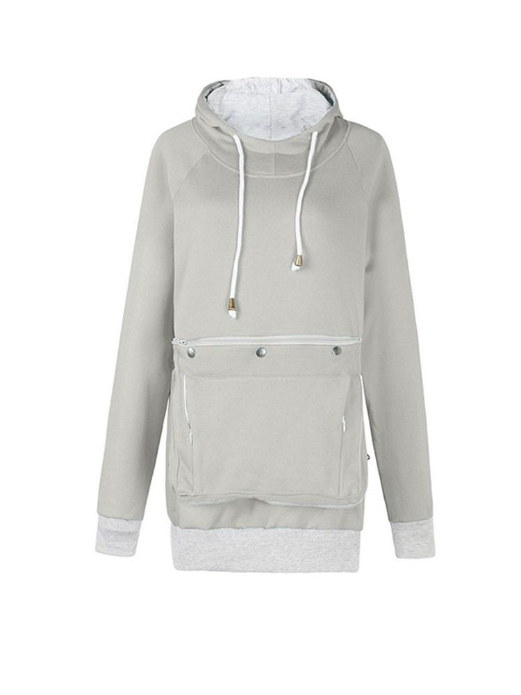 Pocket Plain Regular Mi-longueur Automne Sweat À Capuche Pour Femmes