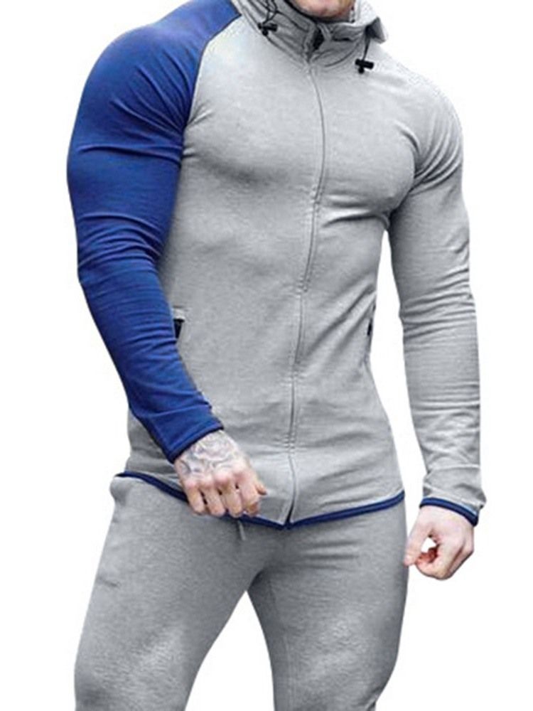 Pocket Pullover Color Block Hommes Hoodies Slim