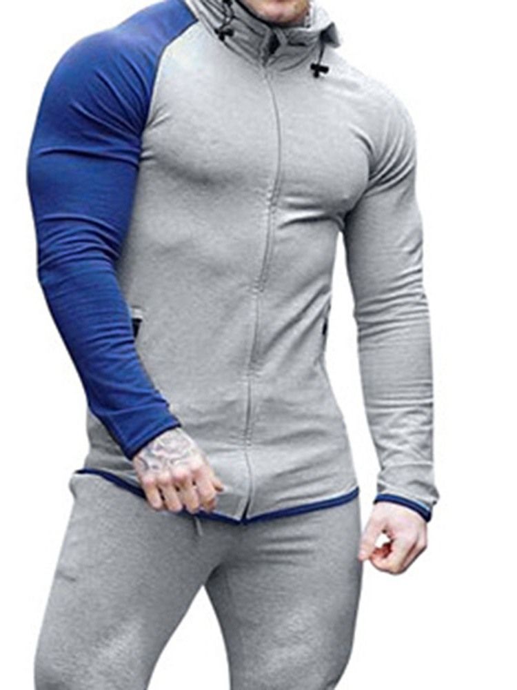 Pocket Pullover Color Block Hommes Hoodies Slim