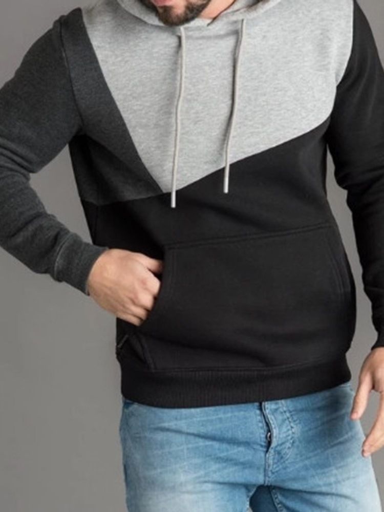 Pull À Capuche Épais Pour Hommes Avec Blocs De Couleurs