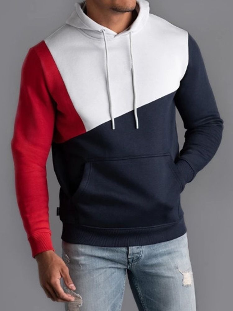 Pull À Capuche Épais Pour Hommes Avec Blocs De Couleurs