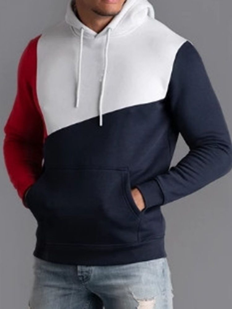 Pull À Capuche Épais Pour Hommes Avec Blocs De Couleurs