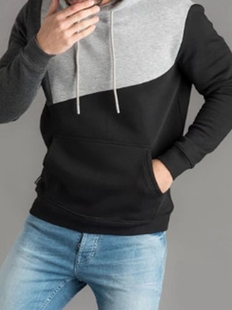 Pull À Capuche Épais Pour Hommes Avec Blocs De Couleurs