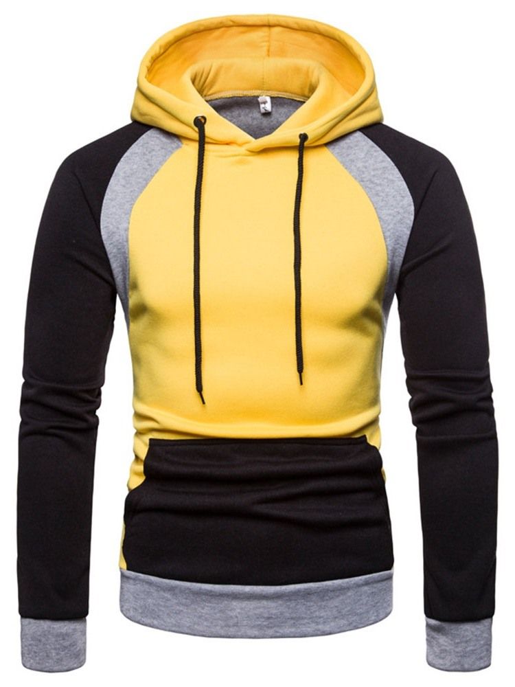 Pull Color Block Poche À Capuche Slim Hommes Hoodies