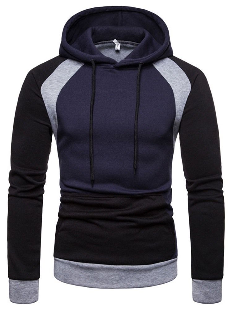 Pull Color Block Poche À Capuche Slim Hommes Hoodies