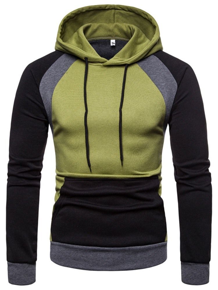 Pull Color Block Poche À Capuche Slim Hommes Hoodies