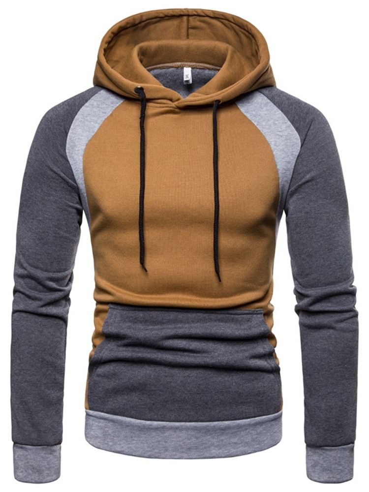 Pull Color Block Poche À Capuche Slim Hommes Hoodies