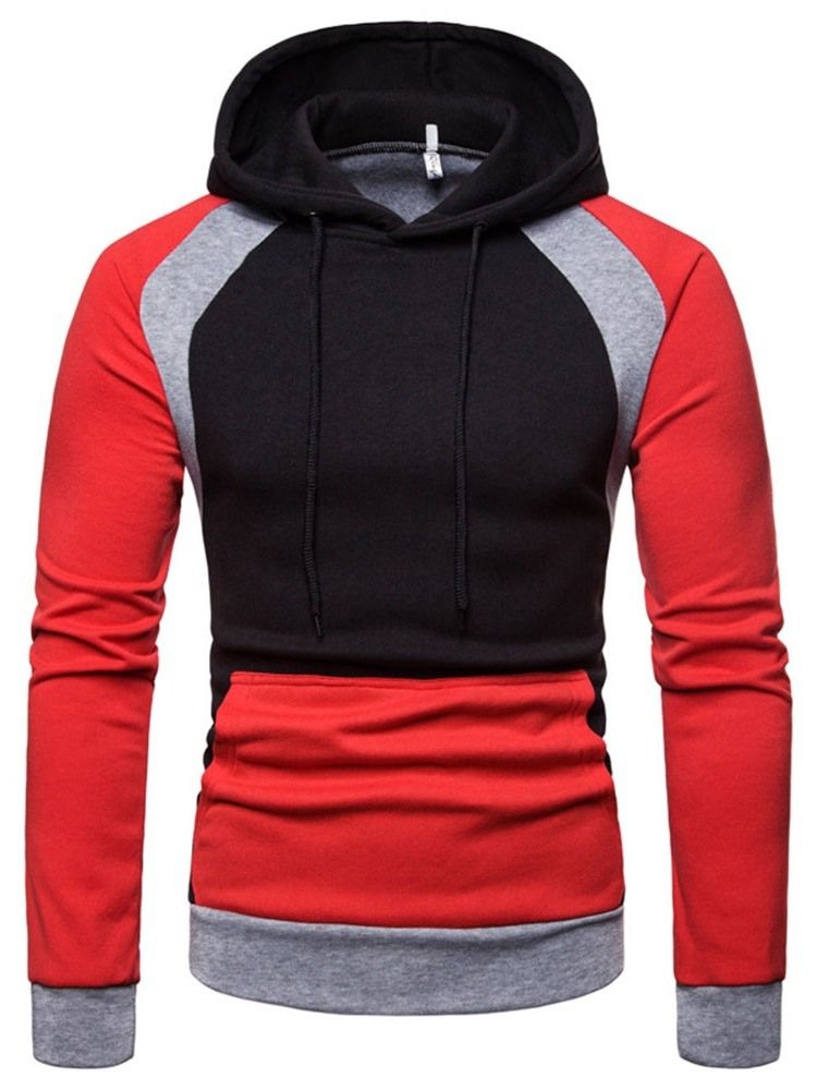 Pull Color Block Poche À Capuche Slim Hommes Hoodies