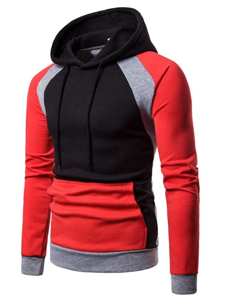 Pull Color Block Poche À Capuche Slim Hommes Hoodies