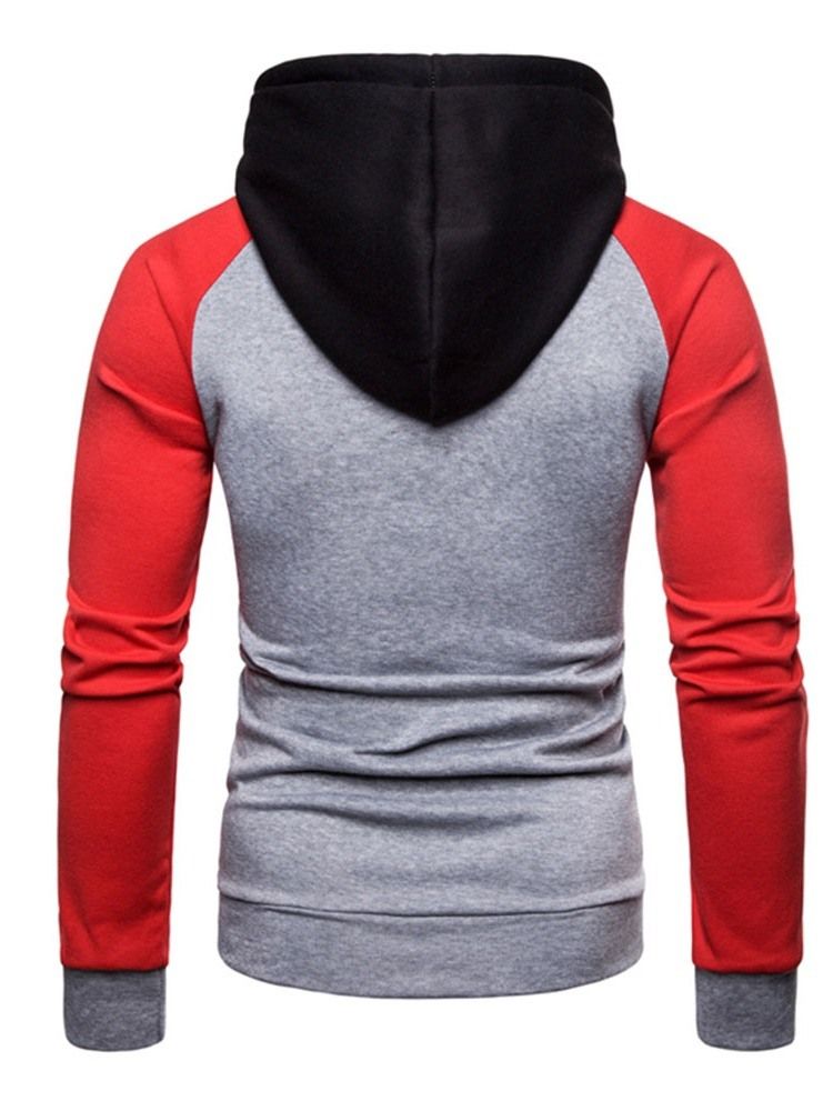 Pull Color Block Poche À Capuche Slim Hommes Hoodies