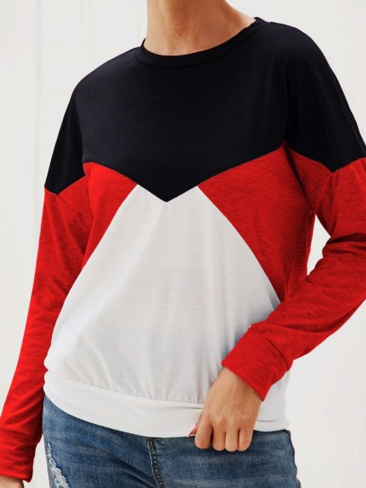 Sweat À Capuche Col Rond À Manches Longues Et Color Block Pour Femmes