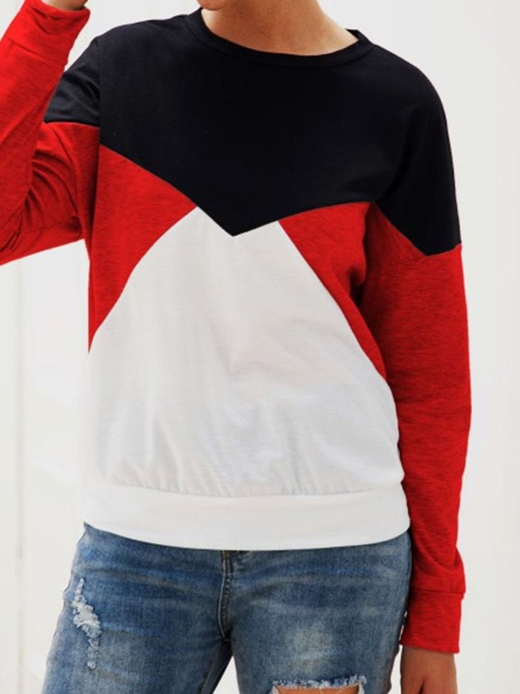 Sweat À Capuche Col Rond À Manches Longues Et Color Block Pour Femmes