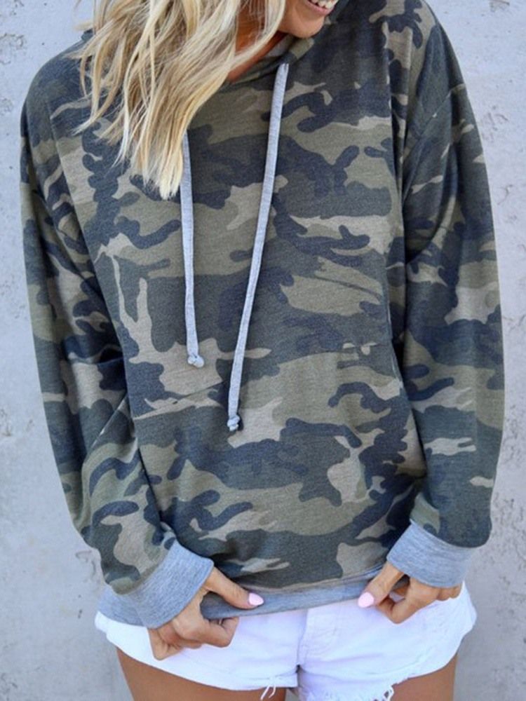 Sweat À Capuche À Col Rond Standard Camouflage Pour Femme