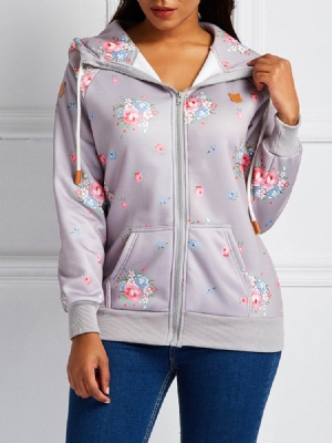 Sweat À Capuche Cool À Manches Longues Et À Imprimé Floral Pour Femmes