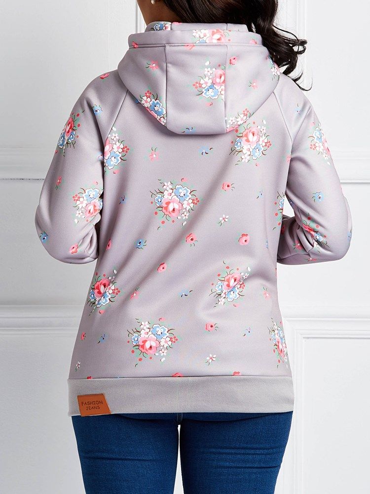 Sweat À Capuche Cool À Manches Longues Et À Imprimé Floral Pour Femmes