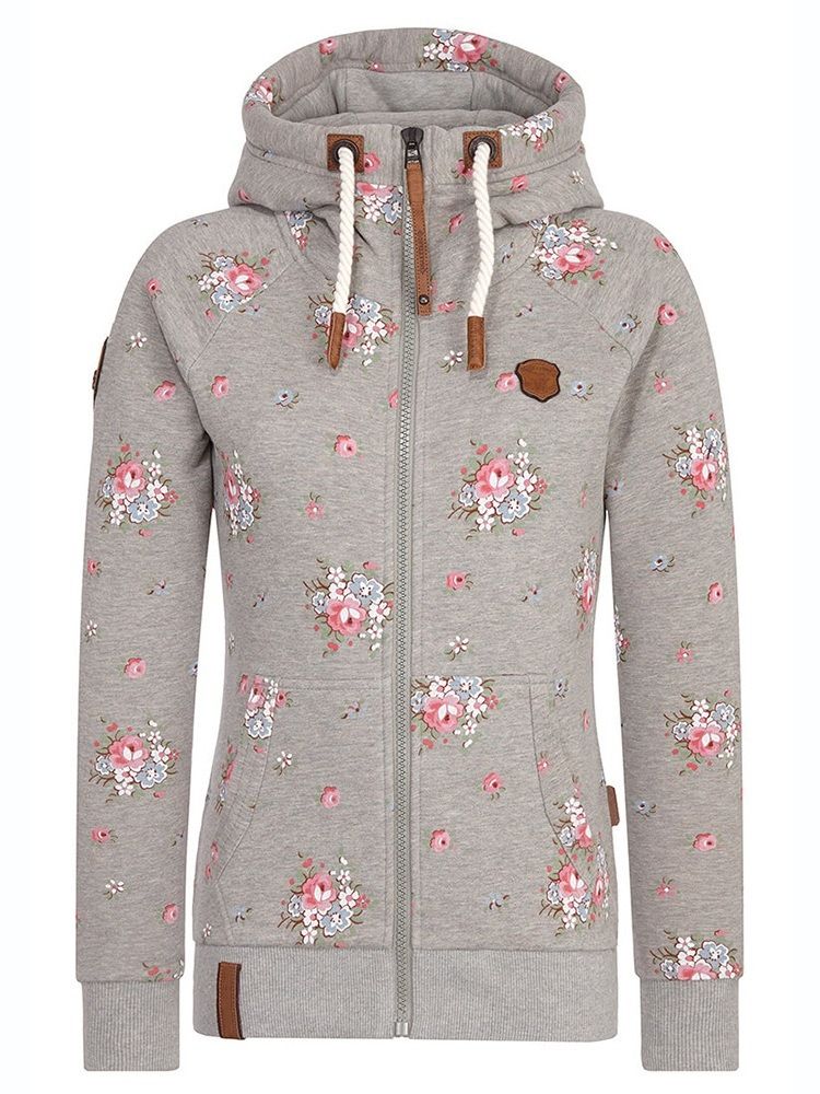 Sweat À Capuche Cool À Manches Longues Et À Imprimé Floral Pour Femmes