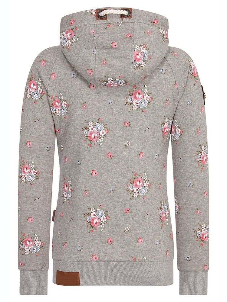 Sweat À Capuche Cool À Manches Longues Et À Imprimé Floral Pour Femmes