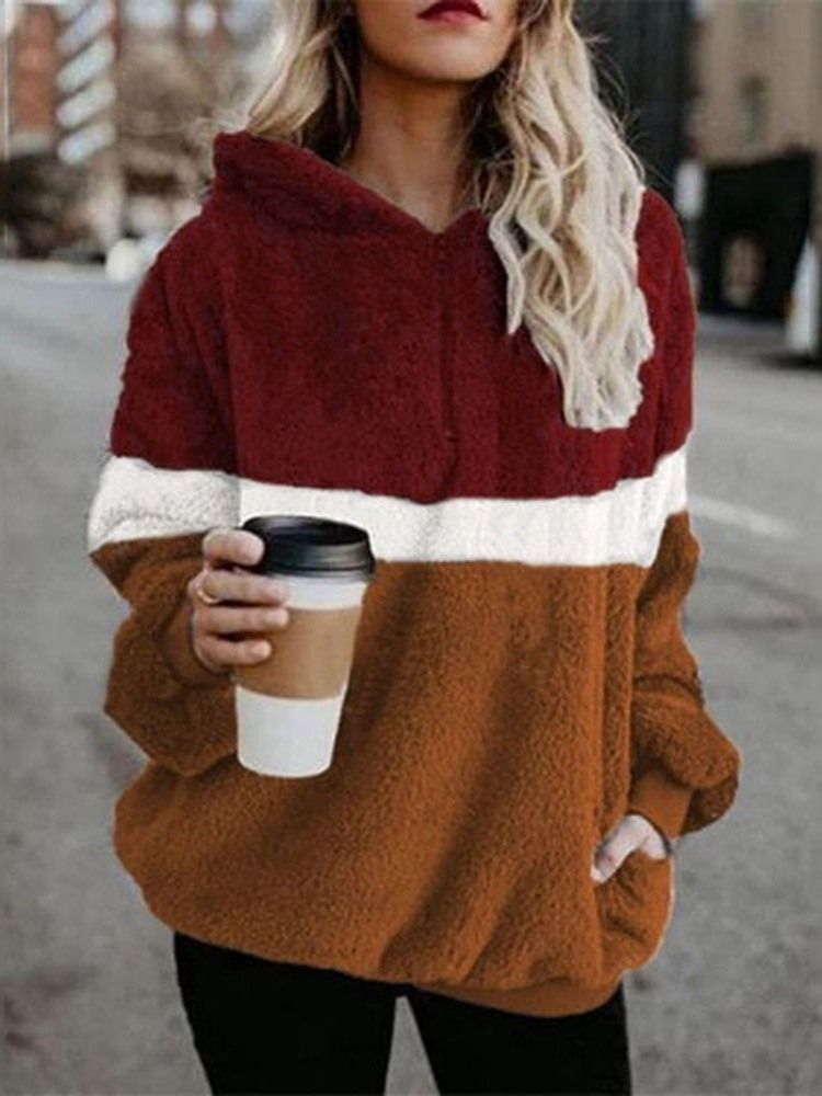 Sweat À Capuche Pour Femme À Manches Longues Et À Blocs De Couleurs