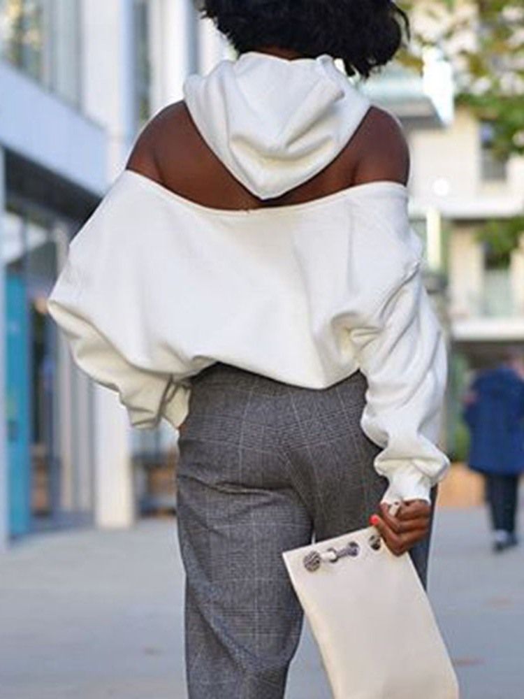 Sweat À Capuche Pour Femme Uni À Manches Courtes Et À Épaules Dénudées