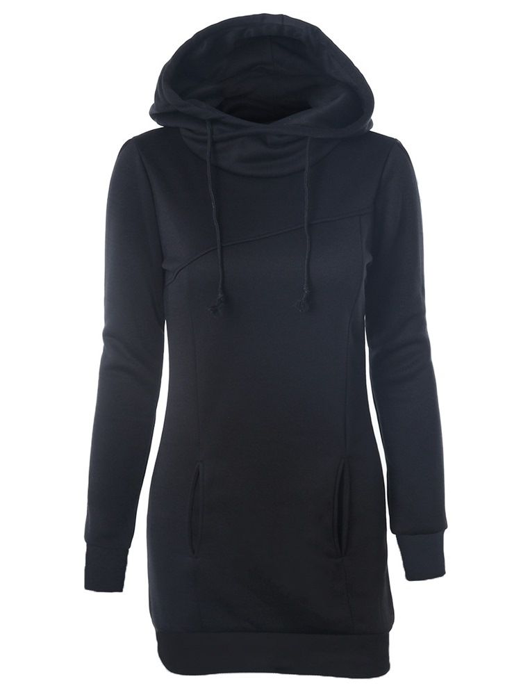 Sweat À Capuche Mi-long Uni Pour Femme