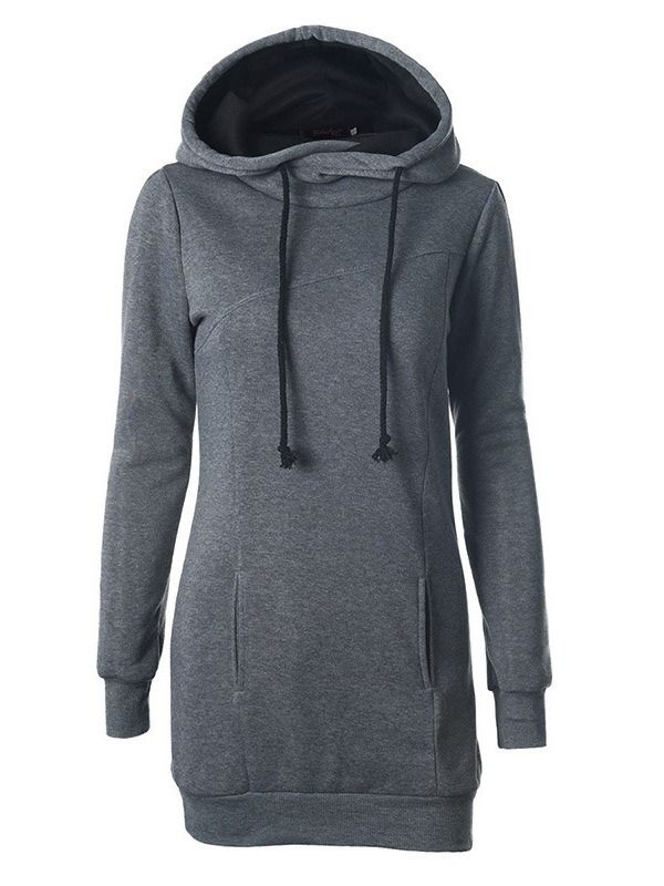 Sweat À Capuche Mi-long Uni Pour Femme