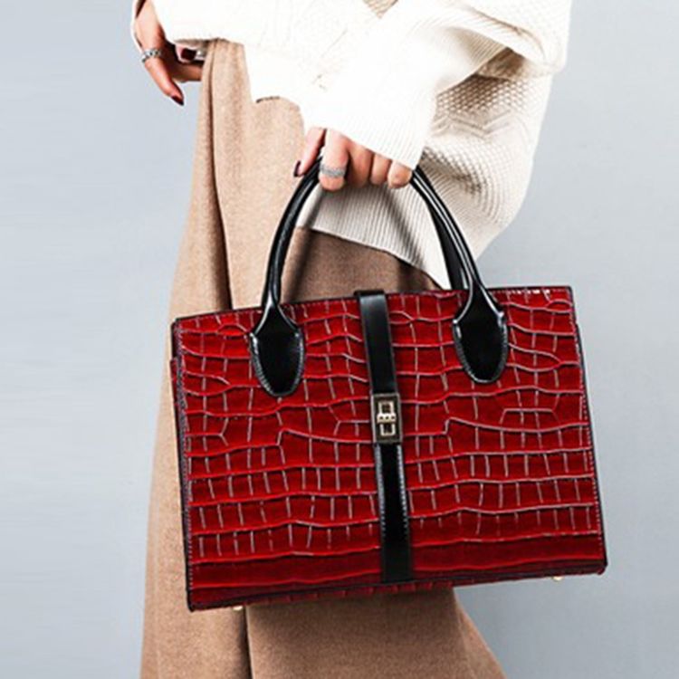 Sac À Main Carré En Cuir Synthétique Polyuréthane Alligator Lock