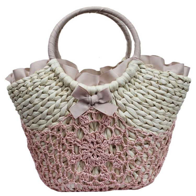 Sac À Main Décontracté En Paille Au Crochet Avec Nœud Papillon