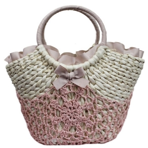 Sac À Main Décontracté En Paille Au Crochet Avec Nœud Papillon