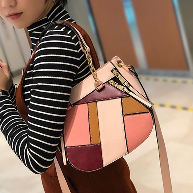 Sac À Main Pour Femmes Avec Blocs De Couleurs Et Motifs Géométriques