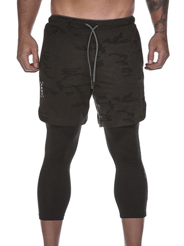 Pantalon De Short De Sport Pour Homme En Deux Pièces Avec Poche Pour Lettre