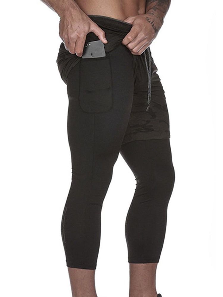 Pantalon De Short De Sport Pour Homme En Deux Pièces Avec Poche Pour Lettre