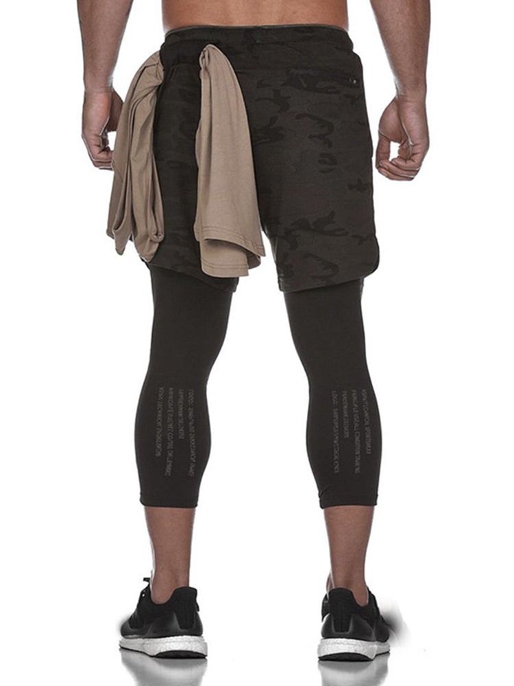 Pantalon De Short De Sport Pour Homme En Deux Pièces Avec Poche Pour Lettre